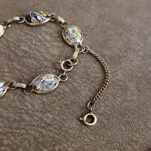 WEISS Antique Venetian Glass Cabochon Chain Bracelet Screw-on Earrings Set - Picture 3 of 7